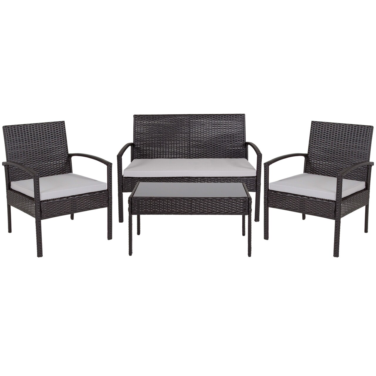 Emma and Oliver 4 Piece Patio Set with Steel Frame and Cushions - Outdoor Seating